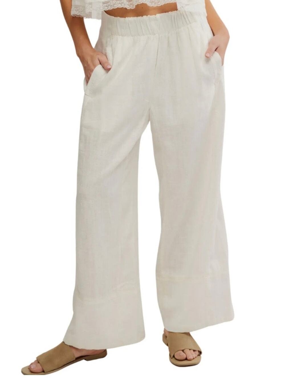 Free People Days End Linen Wide Leg Pants Clean Ivory Size Small